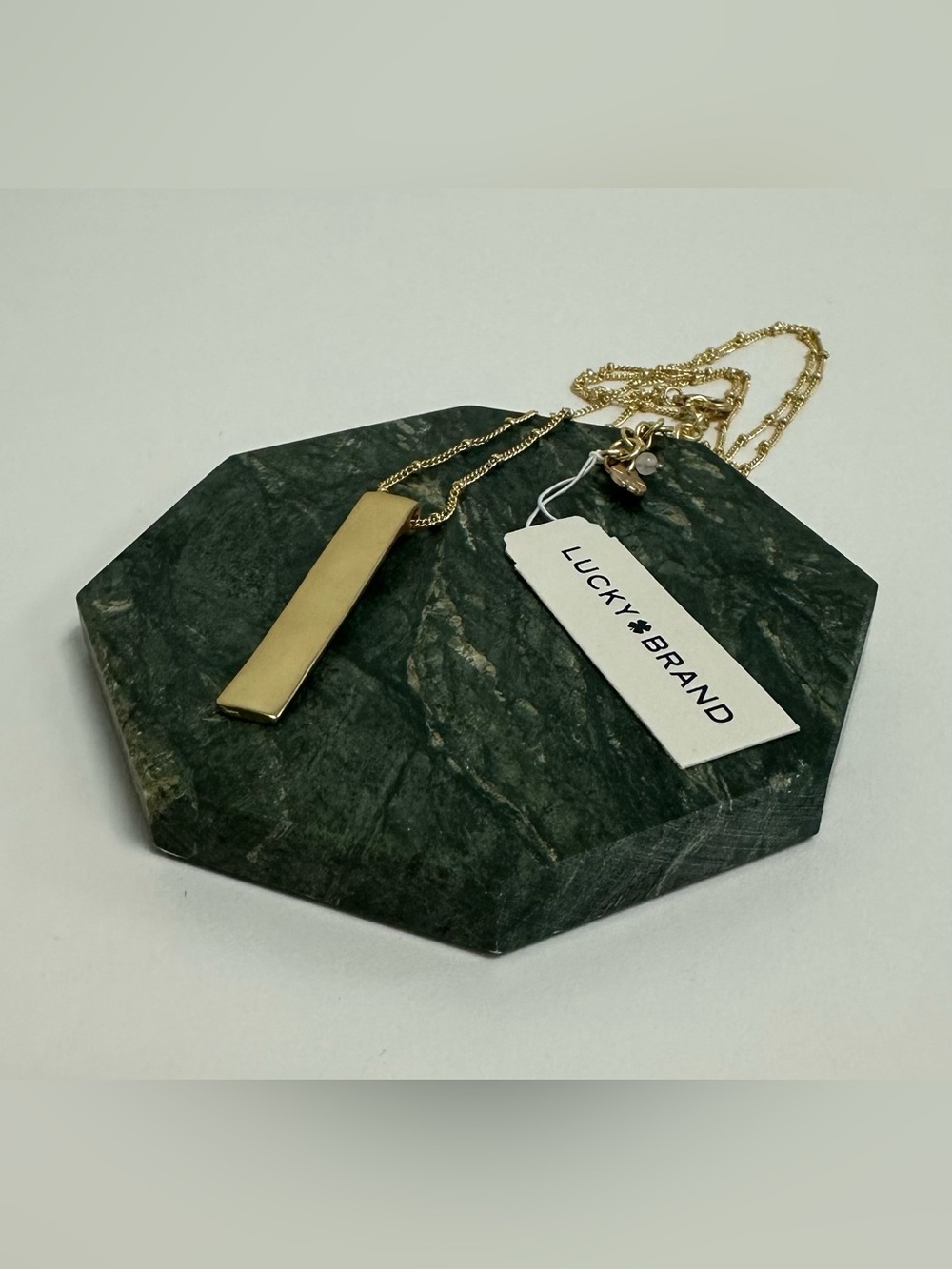 Brand New Lucky Brand Gold Rectangular Bar Pendant Necklace